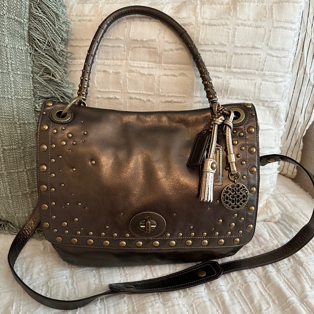 Coach Limited Edition Hampton Studded Leather Flap 15392 Bronze Rare Y2K